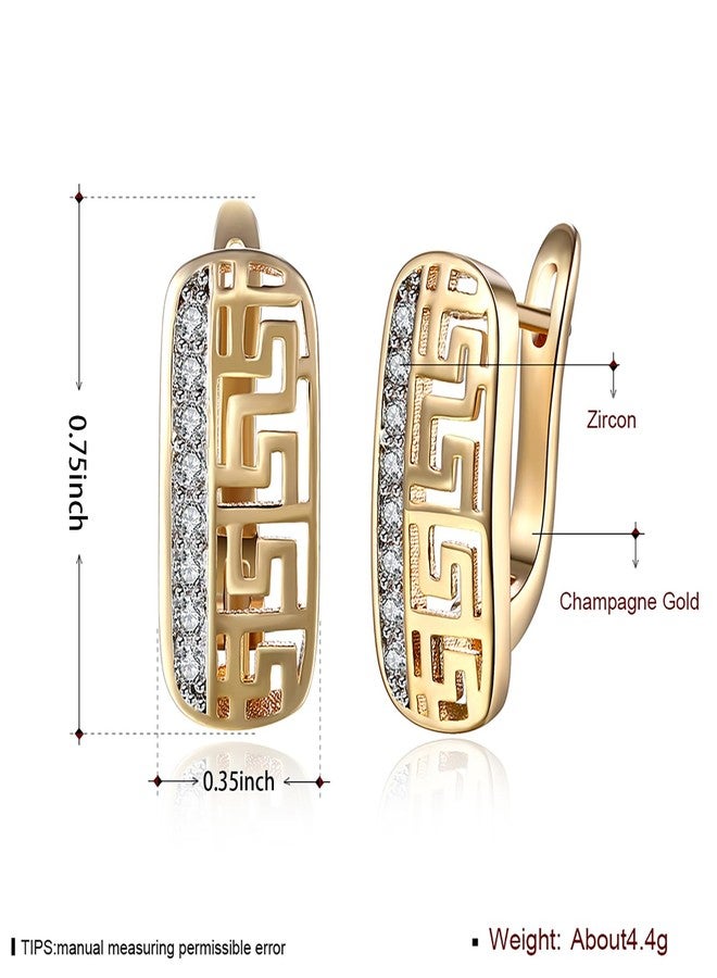 WSKFLY 14K Gold Plated Pattern Cutout Women's Earrings, Cubic Zirconia Hoop Earrings (Keystone Diamonds) - Image 2